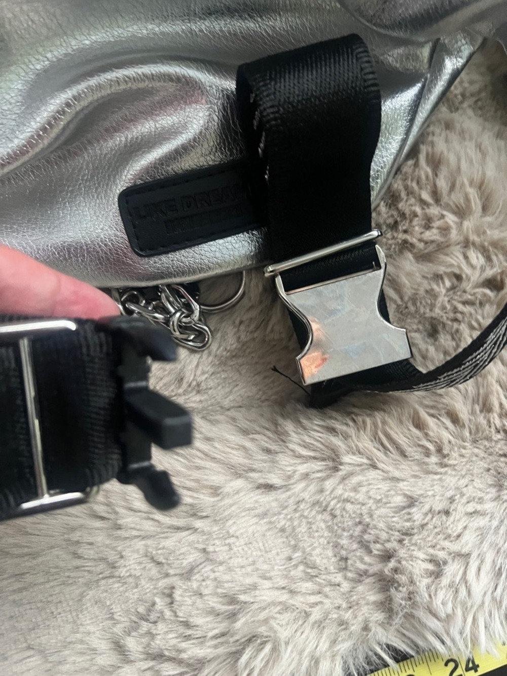 Metallic Silver Crossbody Belt Bag with Chain Accent - Picture 8 of 8